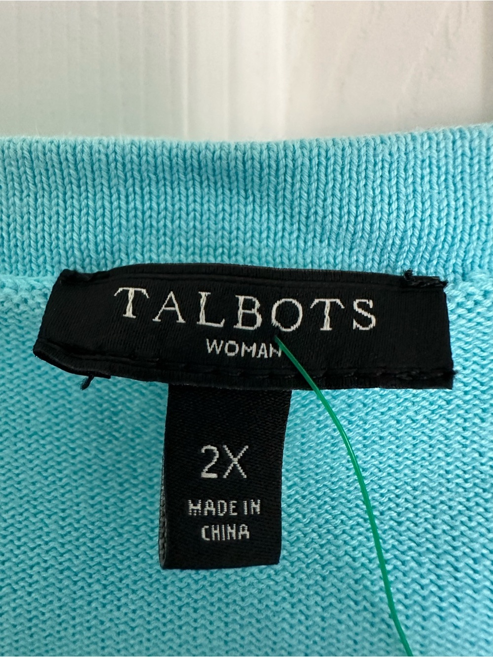 Womens Sweater-TALBOTS-Aqua cotton/rayon cardigan Preppy 3/4 slv-2X - Picture 3 of 5